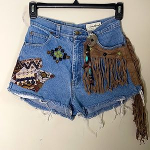 Eddie Bauer Western fringe Vintage high waist shorts custom